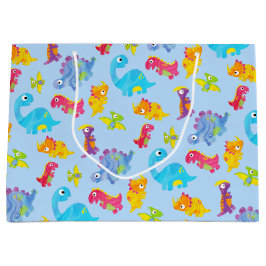 キュートライトパステルブルーベビー恐竜誕生日 ラージペーパーバッグ