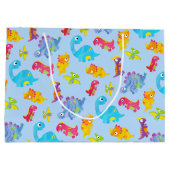 キュートライトパステルブルーベビー恐竜誕生日 ラージペーパーバッグ (裏面)