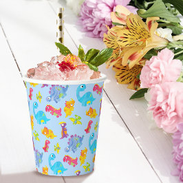 キュートライトパステルブルーベビー恐竜誕生日 紙コップ