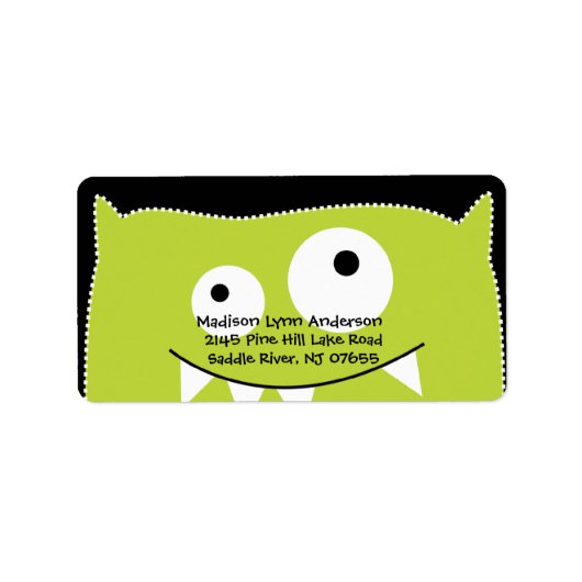 キュートライムグリーンモンスター差出人住所ラベル ラベル (正面)