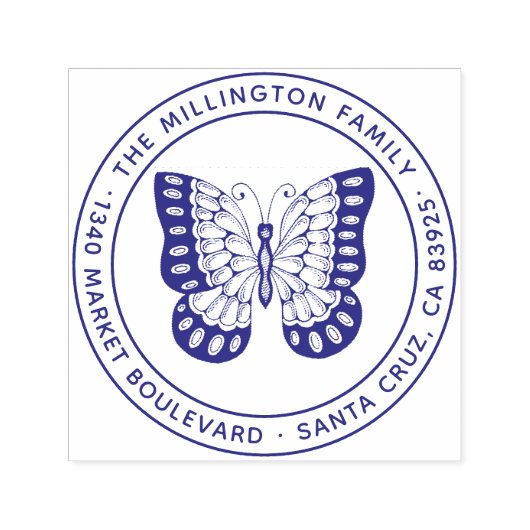キュートラウンドバタフライファミリーネーム差出人住所 セルフインキングスタンプ (デザイン)