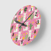 キュートラガーリーマスグリーンサボタスレインボーズピンク ラウンド壁時計 (傾斜)