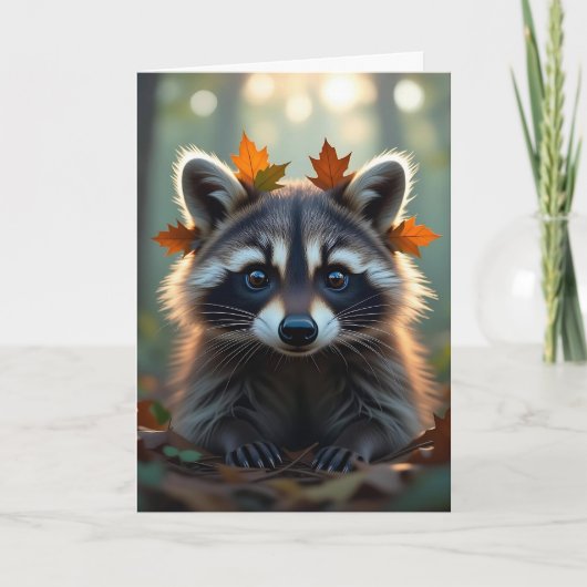 キュートラクーンと紅葉誕生日 カード (正面)