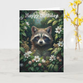 キュートラクーン誕生日カード カード (黄色い花)