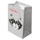 キュートラコーングレイストライプのキッズ誕生日抱き枕 ミディアムペーパーバッグ (正面アングル)