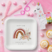 キュートラストオレンジボホフローラレインボークロスバプテスマ ペーパープレート (パーティー)