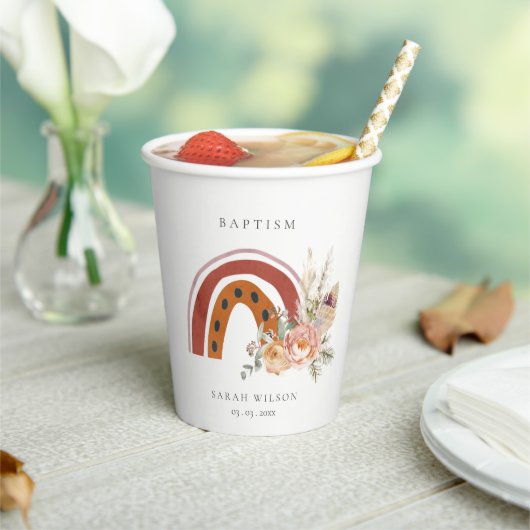 キュートラストオレンジボホフローラレインボークロスバプテスマ 紙コップ (インサイチュ)