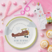 キュートラストグリーンブルーバイプレーンクラウドハート誕生日 ペーパープレート (パーティー)