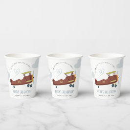 キュートラストグリーンブルーバイプレーンクラウドハート誕生日 紙コップ