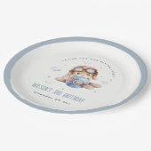 キュートラストネイビーキッズ飛行機スターズスカイテディ誕生日 ペーパープレート (アングル)