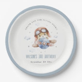 キュートラストネイビーキッズ飛行機スターズスカイテディ誕生日 ペーパープレート (正面)