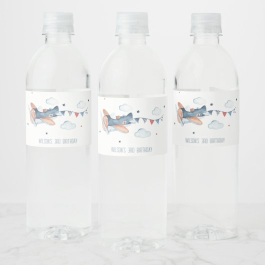 キュートラストネイビー飛行機クラウドスターズ子供の誕生日 ペットボトルラベル