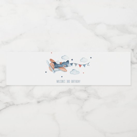 キュートラストネイビー飛行機クラウドスターズ子供の誕生日 ペットボトルラベル (シングルラベル)