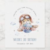 キュートラストネイビー飛行機スターズスカイテディ子供の誕生日 ワインラベル (シングルラベル)