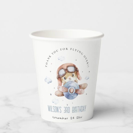 キュートラストネイビー飛行機テディクラウドスターズ誕生日 紙コップ (裏面)