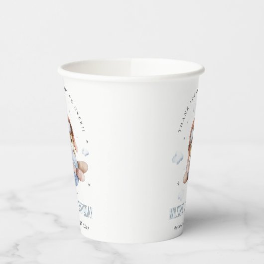 キュートラストネイビー飛行機テディクラウドスターズ誕生日 紙コップ (左)