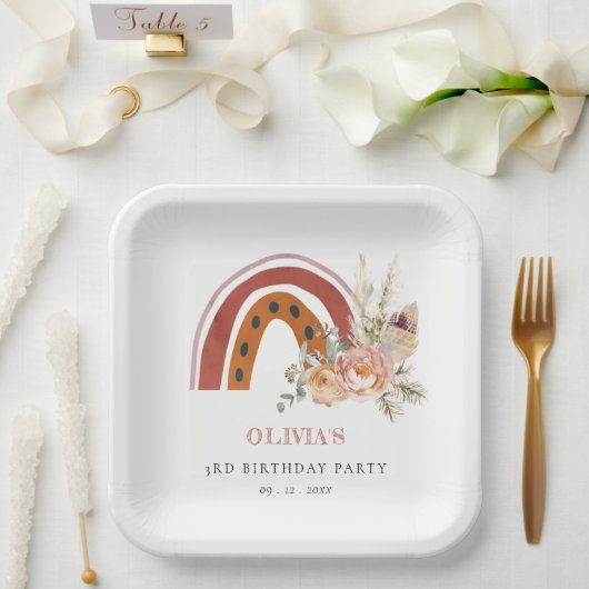 キュートラストボホフローラレインボニーエイジ誕生日 ペーパープレート (ウェディング)