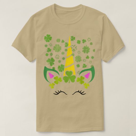 キュートラッキーシャムロックユニコーン顔St patricks日 Tシャツ (デザイン正面)