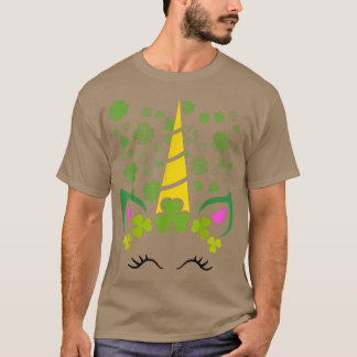キュートラッキーシャムロックユニコーン顔St patricks日 Tシャツ
