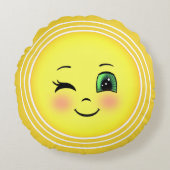 キュートラディアントサンハッピー顔絵文字 ラウンドクッション (正面)