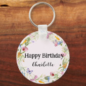 キュートラディバグバタフライデイジーフローラパター素朴ン キーホルダー (正面)