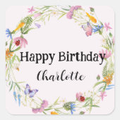 キュートラディバグバタフライデイジーフローラパター素朴ン スクエアシール (正面)