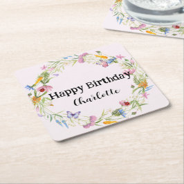 キュートラディバグバタフライデイジーフローラパター素朴ン スクエアペーパーコースター