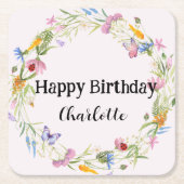 キュートラディバグバタフライデイジーフローラパター素朴ン スクエアペーパーコースター (正面)