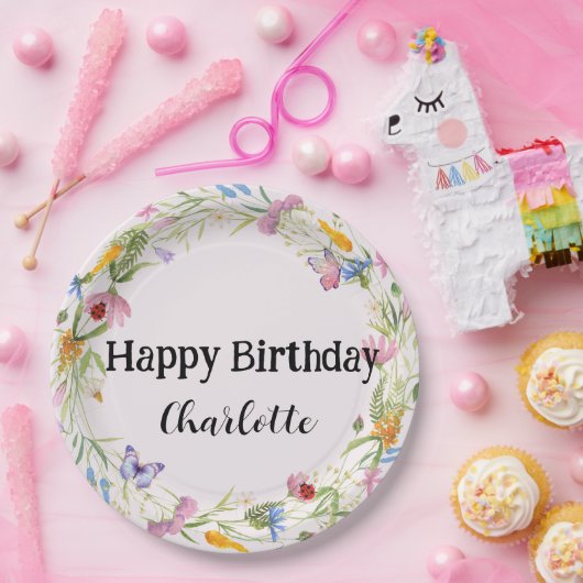 キュートラディバグバタフライデイジーフローラパター素朴ン ペーパープレート (パーティー)