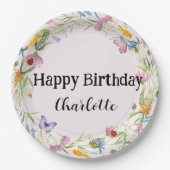 キュートラディバグバタフライデイジーフローラパター素朴ン ペーパープレート (正面)