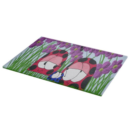 キュートラディバグファミリーイラストレーション カッティングボード (角)