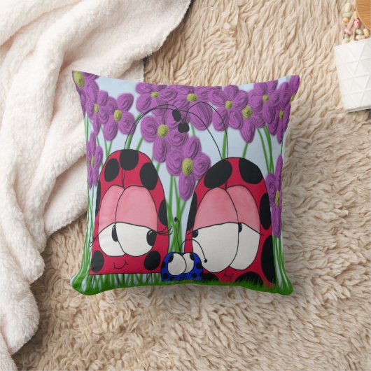 キュートラディバグファミリーイラストレーション クッション (ブランケット)