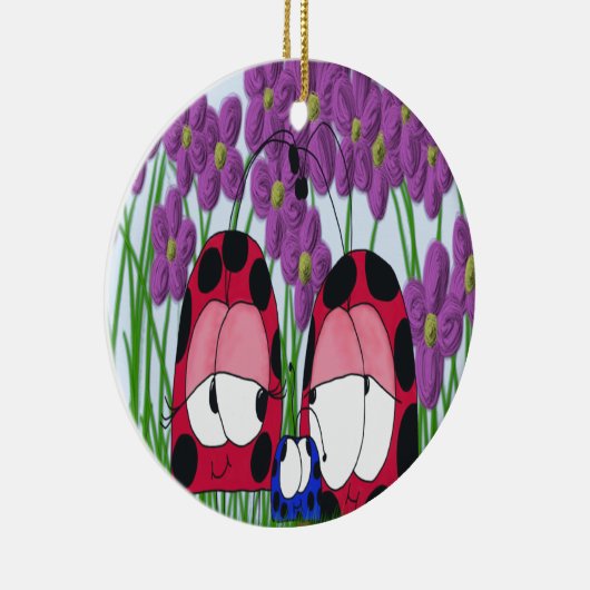 キュートラディバグファミリーイラストレーション セラミックオーナメント (右)