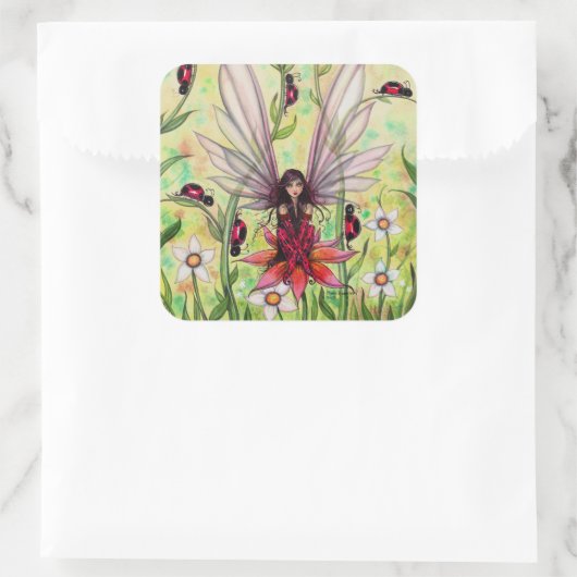 キュートラディバグフェアリーファンタジーアートイラストレーション スクエアシール (バッグ)