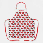 キュートラディバグホワイトデザインレッドブラックお洒落 エプロン (正面)
