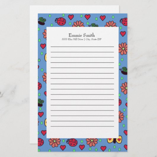 キュートラディバグ花ハート蝶 便箋 (正面/裏面)