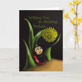 キュートラディバグ誕生日 カード (黄色い花)