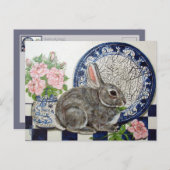 キュートラビットバ絵画ニーのデダムプレートフローラアート ポストカード (正面/裏面)