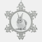 キュートラビットペンシルスケッチ スノーフレークピューターオーナメント (正面)
