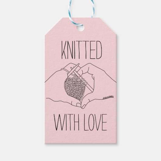 キュートラブハートハンズラインスケッチ編み物 ギフトタグ (正面)