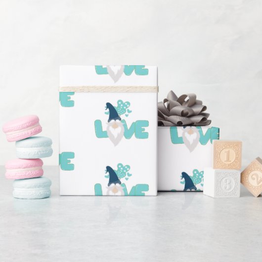 キュートラブバレンティーンズデイ格言ティール(緑がかった色)ブルーホワイト ラッピングペーパー (ベビーシャワー)