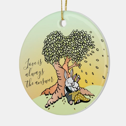 キュートラブブンニーイラストレーションカップルのクリスマス セラミックオーナメント (左)