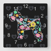 キュートラブマイシュナウザーフローラデザイン スクエア壁時計 (正面)