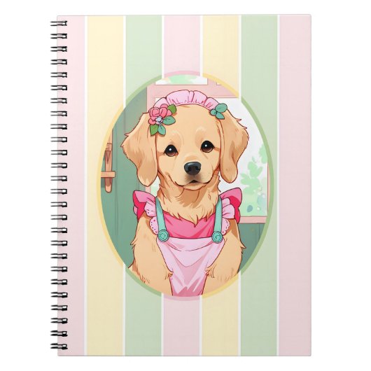 キュートラブラドールレトリエバーパステルラインズコテージコア ノートブック (正面)