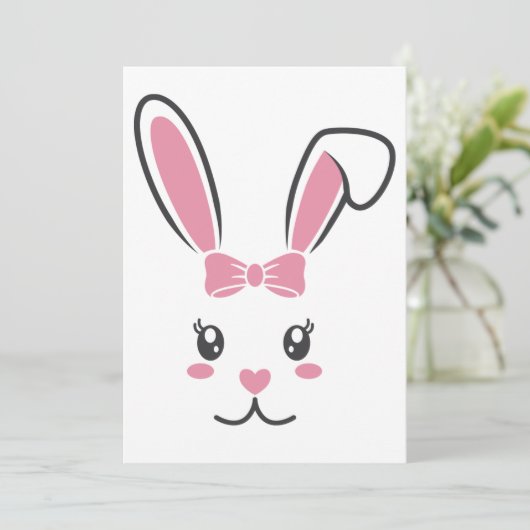 キュートラブルイースターバニー耳顔ハッピーイースター 招待状 (スタンド正面)