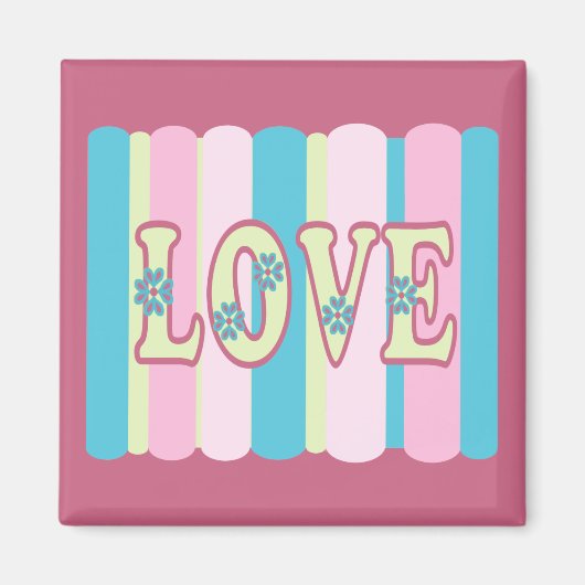 キュートラブ引用文パステルピンクイエローブルーデザイン マグネット (正面)