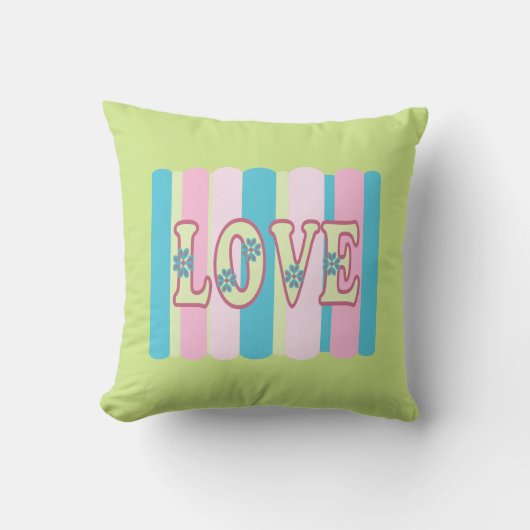 キュートラブ引用文フェミニンパステルピンクイエローブルー クッション (正面)