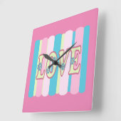 キュートラブ引用文フェミニンパステルピンクイエローブルー スクエア壁時計 (傾斜)