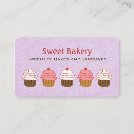 キュートラベンダーパープルカップケーキベーカリー 名刺 (正面)