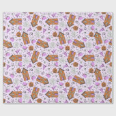 キュートラベンダーパープルハロウィーンハウス幽霊のよく出るアート ラッピングペーパー (フラット)